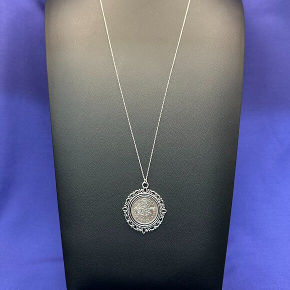 Sterling Chain 1955 Sixpence Coin Pendant Necklace - Picture 2 of 13